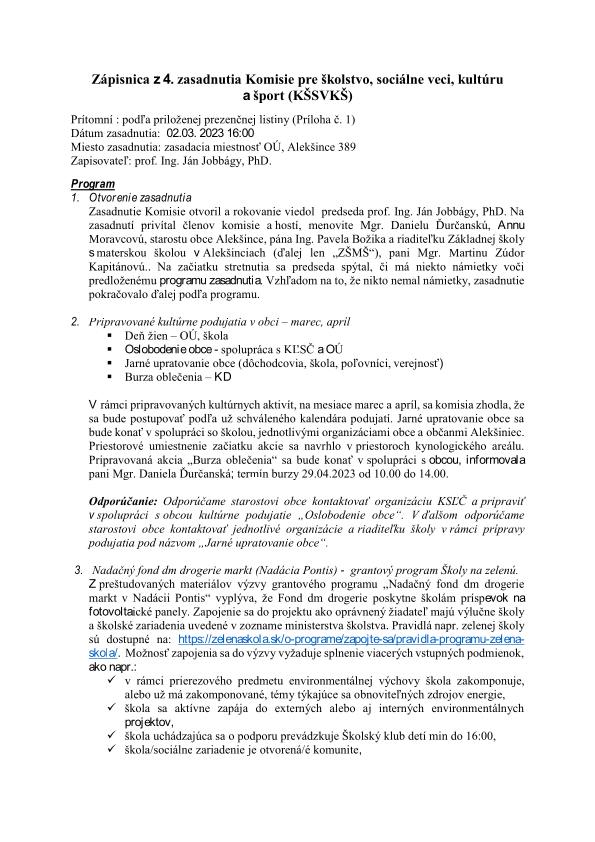 Komisia pre školstvo, sociálne veci, kultúru a šport 2022-2026 - Obec ...