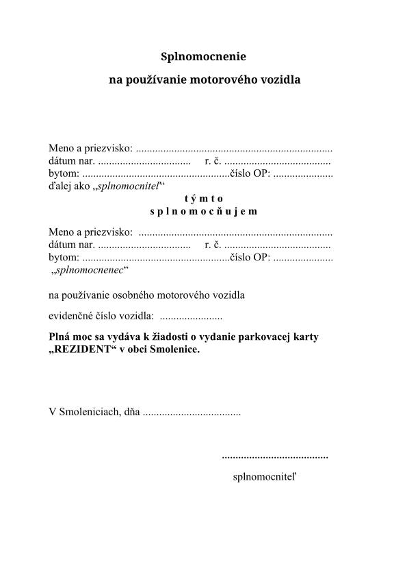 Parkovanie v obci - Obecný úrad Smolenice